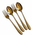 Hammered Aurum Gold Spoon and Fork Set – 4-Piece Premium Stainless Steel Flatware Set | Textured Cutlery for Modern Dining, Gifting, and Everyday Use – Rust Resistant &amp; Dishwasher Safe