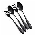 Hammered Charcoal Black Spoon and Fork Set – 4-Piece Premium Stainless Steel Flatware Set | Textured Cutlery for Modern Dining, Gifting, and Everyday Use – Rust Resistant &amp; Dishwasher Safe