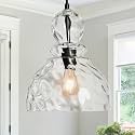 Hammered Glass Pendant Light for Kitchen Island Black Pendant Hanging Light 10inch Large Glass Pendant Lights for Kitchen Sink Dining Room Hallway Entrance, 10in, E26