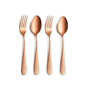 hammered rosegold spoon and fork set 4-piece