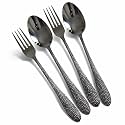 Hammered Sterling Silver Spoon and Fork Set – 4-Piece Premium Stainless Steel Flatware Set | Textured Cutlery for Modern Dining, Gifting, and Everyday Use – Rust Resistant &amp; Dishwasher Safe