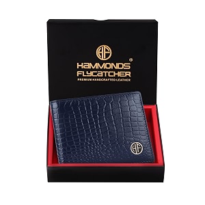 hammonds flycatcher rfid protected bi-fold wallet for men leather original mens wallet leather wallets for men classic purse with 4 card slots coin pocket gift for mens - croc blue