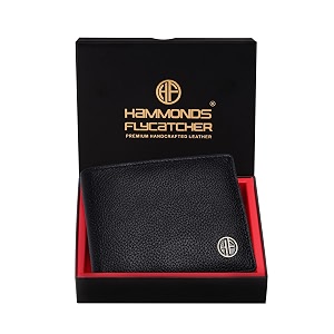 hammonds flycatcher rfid protected bi-fold wallet for men leather original mens wallet leather wallets for men classic purse with 4 card slots coin pocket gift for mens - black