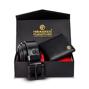 hammonds flycatcher gift for men combo - genuine leather wallet and belt combo box - leather belt- birthday special amp unique gift ideas for husband boyfriend teachers father - black