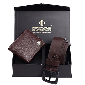 hammonds flycatcher gift for men combo - genuine leather wallet and belt combo box - leather belt- birthday special amp unique gift ideas for husband boyfriend teachers father - wood brown