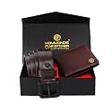 HAMMONDS FLYCATCHER Gift for Men Combo - Genuine Leather Wallet and Belt Combo Box - Leather Belt- Birthday Special &amp; Unique Gift Ideas for Husband, Boyfriend, Teachers, Father - Wood Brown