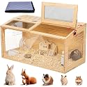 Hamster Cage 32-Inch Large Chewproof Wooden Habitat, 270° Panoramic Acrylic View, Bite-Proof Mesh & Top Dual Access Doors, for Syrian/Dwarf Hamsters, Guinea Pigs, Chinchillas & Gerbils