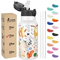 Han's Bottle Kids Water Bottle with Straw Lid - Insulated Stainless Steel Reusable Tumbler for Girls,Boys,Thermo Mug,17oz,Forest Animals
