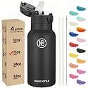 Han's Bottle Kids Water Bottle with Straw Lid - Insulated Stainless Steel Reusable Tumbler for Girls,Boys,Thermo Mug,17oz,Black