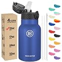 Han's Bottle Kids Water Bottle with Straw Lid - Insulated Stainless Steel Reusable Tumbler for Girls,Boys,Thermo Mug,12oz,Navy Blue