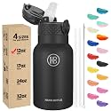 Han's Bottle Kids Water Bottle with Straw Lid - Insulated Stainless Steel Reusable Tumbler for Girls,Boys,Thermo Mug,12oz,Black