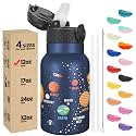 Han's Bottle Kids Water Bottle with Straw Lid - Insulated Stainless Steel Reusable Tumbler for Girls,Boys,Thermo Mug,12oz,Space Planet