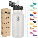 Han's Bottle Kids Water Bottle with Straw Lid - Insulated Stainless Steel Reusable Tumbler for Girls,Boys,Thermo Mug,17oz,White
