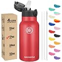 Han's Bottle Kids Water Bottle with Straw Lid - Insulated Stainless Steel Reusable Tumbler for Girls,Boys,Thermo Mug,17oz,Red
