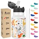 Han's Bottle Kids Water Bottle with Straw Lid - Insulated Stainless Steel Reusable Tumbler for Girls,Boys,Thermo Mug,12oz,Forest Animals