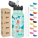 Han's Bottle Kids Water Bottle with Straw Lid - Insulated Stainless Steel Reusable Tumbler for Girls,Boys,Thermo Mug,17oz,Ocean Fish