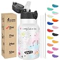Han's Bottle Kids Water Bottle with Straw Lid - Insulated Stainless Steel Reusable Tumbler for Girls,Boys,Thermo Mug,12oz,Unicorns Girl