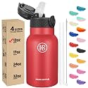 Han's Bottle Kids Water Bottle with Straw Lid - Insulated Stainless Steel Reusable Tumbler for Girls,Boys,Thermo Mug,12oz,Red