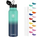 Han's Bottle Sports Water Bottle - 24 Oz, Straw Lid, Leak Proof, Vacuum Insulated Stainless Steel, Double Walled, Thermo Mug,Gradient Blue