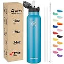 Han's Bottle Sports Water Bottle - 32 Oz, Straw Lid, Leak Proof, Vacuum Insulated Stainless Steel, Double Walled, Thermo Mug,Ocean