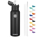 Han's Bottle Sports Water Bottle - 24 Oz, Straw Lid, Leak Proof, Vacuum Insulated Stainless Steel, Double Walled, Thermo Mug,Black