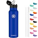 Han's Bottle Sports Water Bottle - 24 Oz, Straw Lid, Leak Proof, Vacuum Insulated Stainless Steel, Double Walled, Thermo Mug,Klein Blue