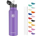 Han's Bottle Sports Water Bottle - 24 Oz, Straw Lid, Leak Proof, Vacuum Insulated Stainless Steel, Double Walled, Thermo Mug,Purple