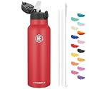 Han's Bottle Sports Water Bottle - 24 Oz, Straw Lid, Leak Proof, Vacuum Insulated Stainless Steel, Double Walled, Thermo Mug,Red