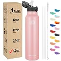 Han's Bottle Sports Water Bottle - 32 Oz, Straw Lid, Leak Proof, Vacuum Insulated Stainless Steel, Double Walled, Thermo Mug,Blush
