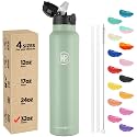 Han's Bottle Sports Water Bottle - 32 Oz, Straw Lid, Leak Proof, Vacuum Insulated Stainless Steel, Double Walled, Thermo Mug,Pine Green
