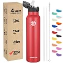 Han's Bottle Sports Water Bottle - 32 Oz, Straw Lid, Leak Proof, Vacuum Insulated Stainless Steel, Double Walled, Thermo Mug,Red