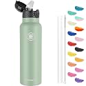 Han's Bottle Sports Water Bottle - 24 Oz, Straw Lid, Leak Proof, Vacuum Insulated Stainless Steel, Double Walled, Thermo Mug,Pine Green