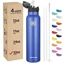 Han's Bottle Sports Water Bottle - 32 Oz, Straw Lid, Leak Proof, Vacuum Insulated Stainless Steel, Double Walled, Thermo Mug,Navy Blue