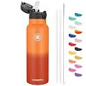 Han's Bottle Sports Water Bottle - 24 Oz, Straw Lid, Leak Proof, Vacuum Insulated Stainless Steel, Double Walled, Thermo Mug,Fire