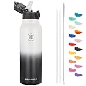 Han's Bottle Sports Water Bottle - 24 Oz, Straw Lid, Leak Proof, Vacuum Insulated Stainless Steel, Double Walled, Thermo Mug,White &amp; Black