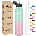 Han's Bottle Sports Water Bottle - 32 Oz, Straw Lid, Leak Proof, Vacuum Insulated Stainless Steel, Double Walled, Thermo Mug,Bubble Gum