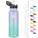 Han's Bottle Sports Water Bottle - 24 Oz, Straw Lid, Leak Proof, Vacuum Insulated Stainless Steel, Double Walled, Thermo Mug,Lilac green
