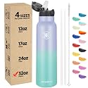 Han's Bottle Sports Water Bottle - 32 Oz, Straw Lid, Leak Proof, Vacuum Insulated Stainless Steel, Double Walled, Thermo Mug,Lilac green