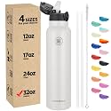 Han's Bottle Sports Water Bottle - 32 Oz, Straw Lid, Leak Proof, Vacuum Insulated Stainless Steel, Double Walled, Thermo Mug,White