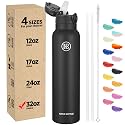 Han's Bottle Sports Water Bottle - 32 Oz, Straw Lid, Leak Proof, Vacuum Insulated Stainless Steel, Double Walled, Thermo Mug,Black