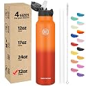 Han's Bottle Sports Water Bottle - 32 Oz, Straw Lid, Leak Proof, Vacuum Insulated Stainless Steel, Double Walled, Thermo Mug,Fire