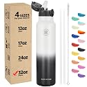 Han's Bottle Sports Water Bottle - 32 Oz, Straw Lid, Leak Proof, Vacuum Insulated Stainless Steel, Double Walled, Thermo Mug,White &amp; Black