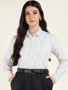 Hancock Women Striped Formal White Shirt