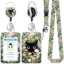 Hancynir Black Cat Flower Lanyards for Id Badges with Retractable Reel Clip