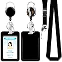 Hancynir Black Lanyards for ID Badges, Retractable Badge Holder Reel Clip