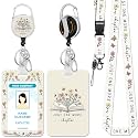 Hancynir Book Floral Cute Lanyards for Id Badges with Retractable Reel Clip
