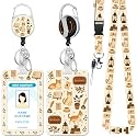 Hancynir Cat Book Floral Lanyards for Id Badges with Retractable Reel Clip