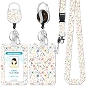 Hancynir Floral Lanyards for Id Badges, Badge Holder Retractable Reel Clip