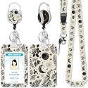 Hancynir Goth Moon Floral Lanyards for Id Badges with Retractable Reel Clip