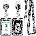 Hancynir Goth Skeleton Lover Lanyards for Id Badges Retractable Reel Clip